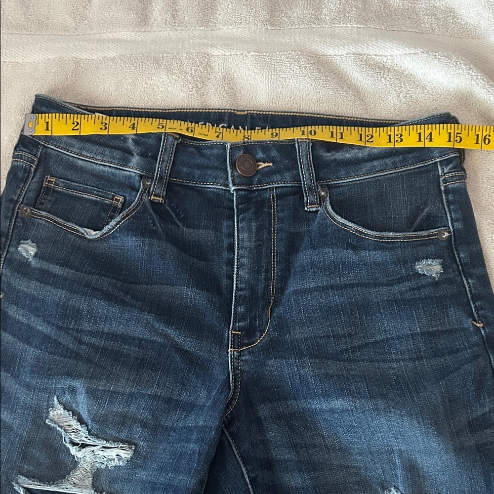 American Eagle Outfitters Dark Blue Distressed Skinny Jeans size 12 - Picture 7 of 10